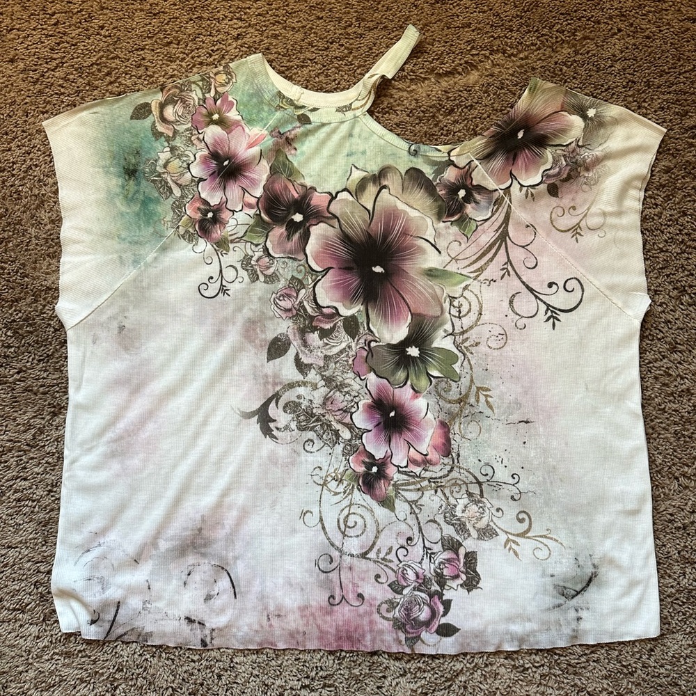 Cold Shoulder Floral Top by Vocal Plus Size